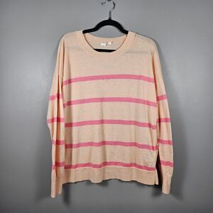GAP Pullover Sweater pink/peach striped lightweight linen blend Size Large